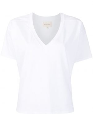 Bombažna majica z v-izrezom Loulou Studio bela