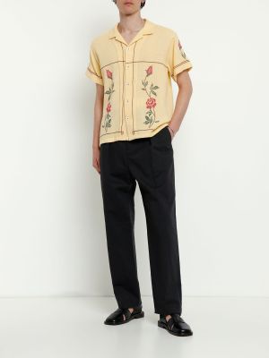 Памучна риза бродирана Harago жълто