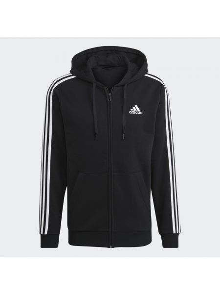 Bluza z kapturem na zamek polarowa w paski Adidas Sportswear czarna