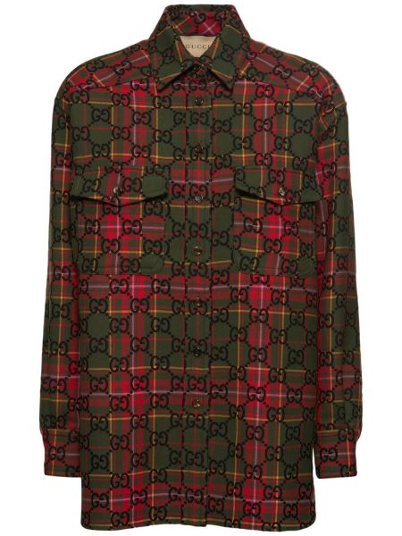 Camisa de lana a cuadros Gucci verde