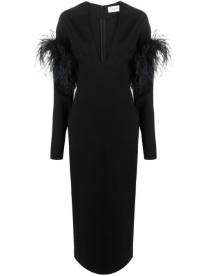 Vakarinė suknelė su plunksnomis v formos iškirpte 16arlington juoda