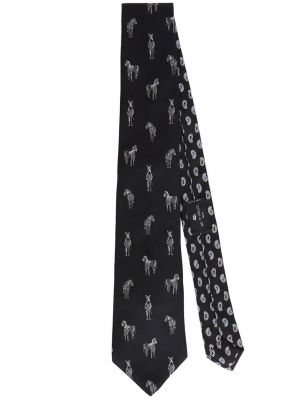Hedvábná kravata s potiskem se zebřím vzorem Etro černá
