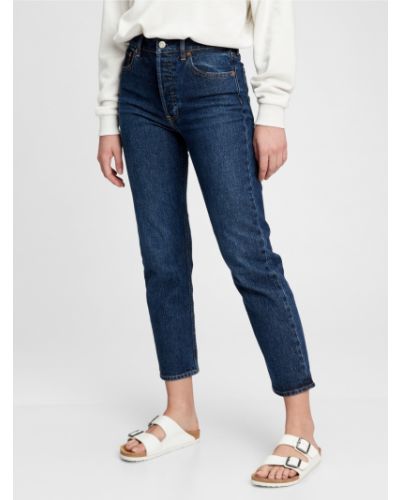 Straight fit džíny s vysokým pasem Gap modré