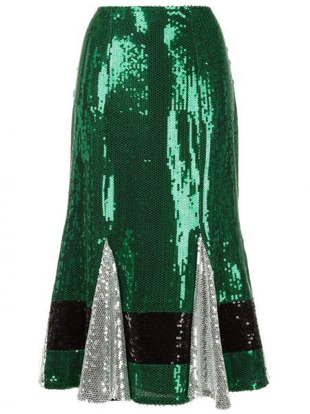 Midi sukně s výšivkou s vysokým pasem na zip Macgraw - zelená