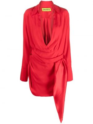 Drapované hedvábné koktejlové šaty Gauge81 červené