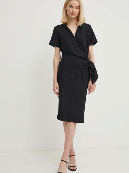 Lniana sukienka midi Sisley czarna