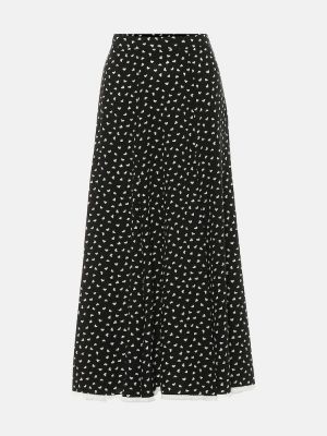 Svilena midi suknja s printom Miu Miu crna
