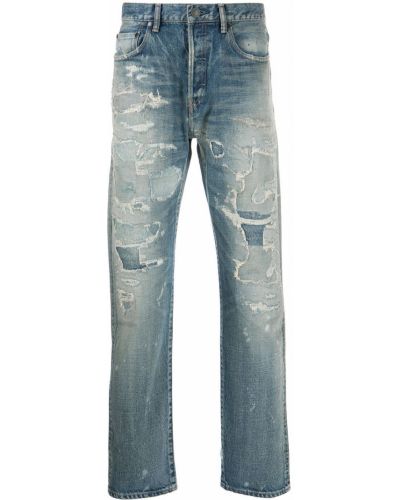 Proste jeansy z dziurami klasyczne John Elliott - niebieski