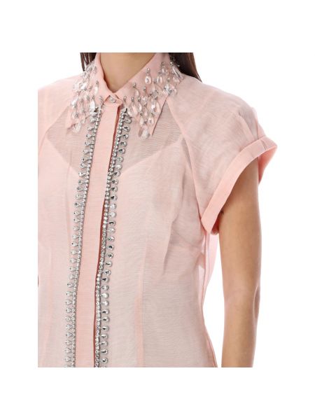 Blusa de lino de seda Zimmermann rosa