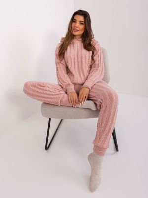 Pleteni džemper s kapuljačom Fashionhunters ružičasta