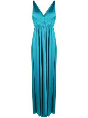 Плисирана вечерна рокля с v-образно деколте P.a.r.o.s.h. синьо