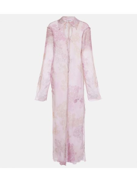 Bavlnené šifonové hodvábne dlouhé šaty Acne Studios ružová