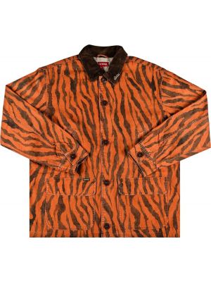 Тигровое пальто в полоску Supreme оранжевое