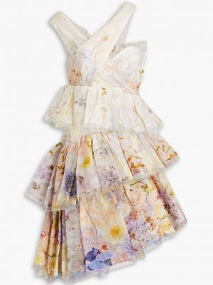 Шелковое льняное платье мини в цветочек Zimmermann
