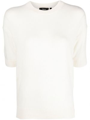 Kašmírové tričko s kulatým výstřihem Theory bílé