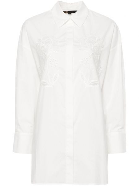 Bombažna srajca z vezenjem s cvetličnim vzorcem Maje bela