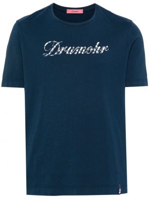 Bavlněné tričko s potiskem Drumohr modré