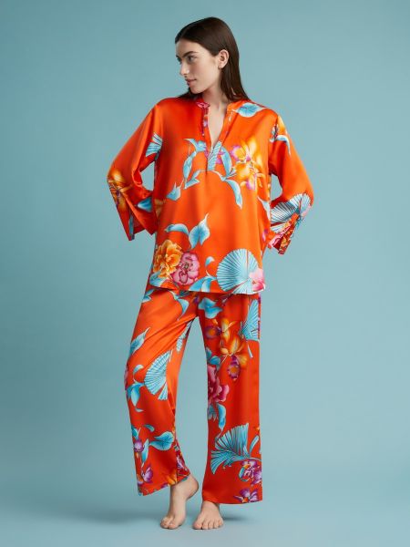 Pijama de flores con estampado Natori naranja