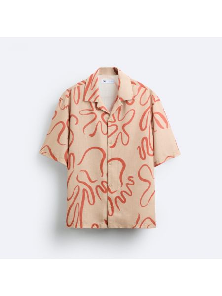 Рубашка с принтом с абстрактным узором Zara оранжевая