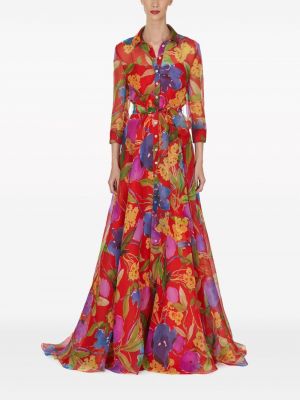 Sukienka wieczorowa w kwiatki z nadrukiem Carolina Herrera czerwona