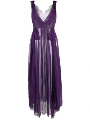 Sukienka długa szyfonowa koronkowa Alberta Ferretti fioletowa