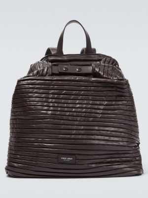 Plisovaný kožený batoh Giorgio Armani hnědý