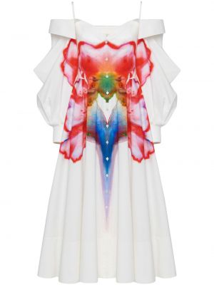 Srajčna obleka s cvetličnim vzorcem s potiskom Alexander Mcqueen bela