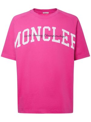 Памучна тениска от джърси Moncler розово
