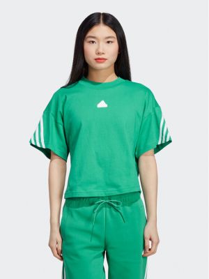 Tricou cu dungi cu croială lejeră Adidas verde