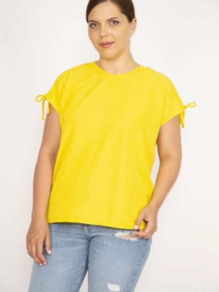 Блуза с връзки с дантела şans жълто