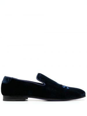 Aksamitne haftowane loafers Philipp Plein niebieskie