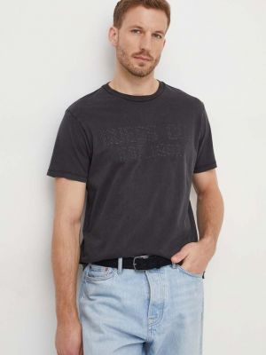 Bavlněné tričko s aplikacemi Guess šedé