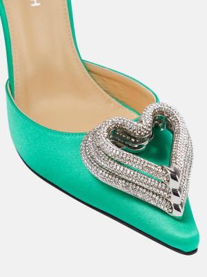 Сатенени полуотворени обувки със сърца Mach & Mach зелено