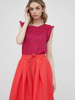 Emporio Armani pantaloni scurti femei, culoarea rosu, neted, high waist