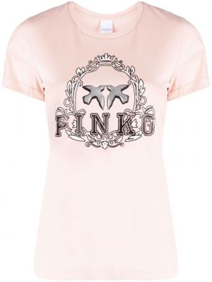 Памучна тениска с принт Pinko розово