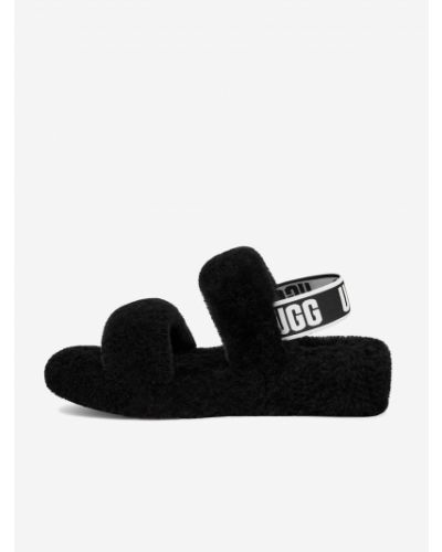 Kožené sandále s kožušinou Ugg čierna