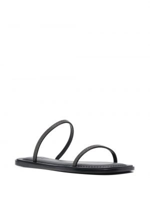 Křišťálové kožené sandály Brunello Cucinelli černé