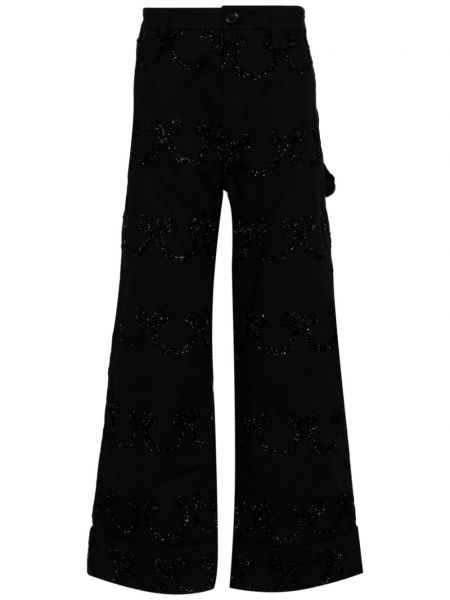 Relaxed fit bombažne hlače s kristali Simone Rocha črna