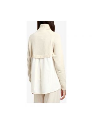 Jersey cuello alto de lana con cuello alto de tela jersey Semicouture beige