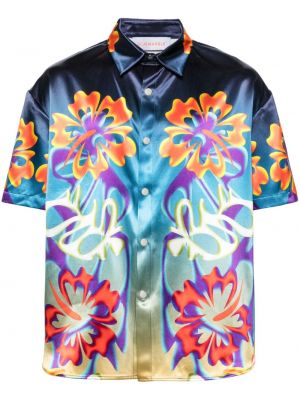 Květinová saténová košile s potiskem Bluemarble modrá