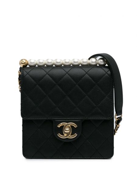 Τσάντα χιαστί με μαργαριτάρια Chanel Pre-owned μαύρο