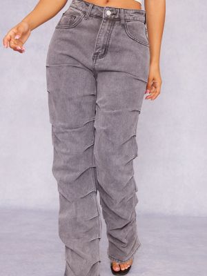 Прямые джинсы с потертостями Prettylittlething серые