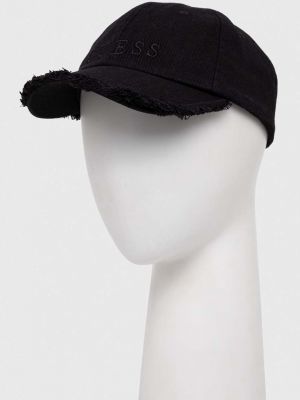 Памучна шапка с козирки с апликация Guess черно