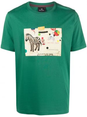 Bavlnené tričko s potlačou so vzorom zebry Ps Paul Smith zelená