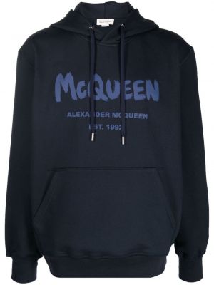 Raštuotas medvilninis džemperis su gobtuvu Alexander Mcqueen mėlyna