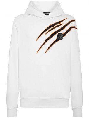 Raštuotas medvilninis džemperis su gobtuvu Plein Sport balta