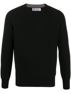 Jersey cuello alto de punto con cuello alto de tela jersey Brunello Cucinelli negro