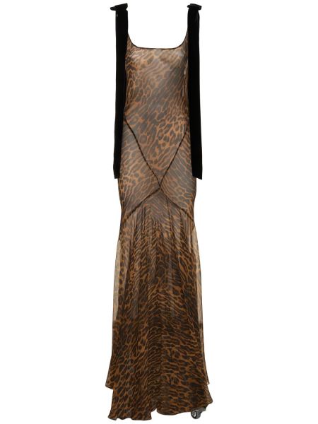 Jedwabna sukienka długa muślinowa Nina Ricci brązowa