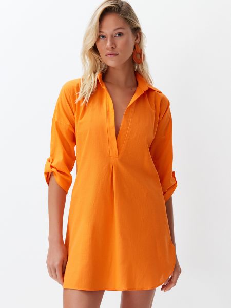 Pletené bavlněné mini šaty Trendyol oranžové