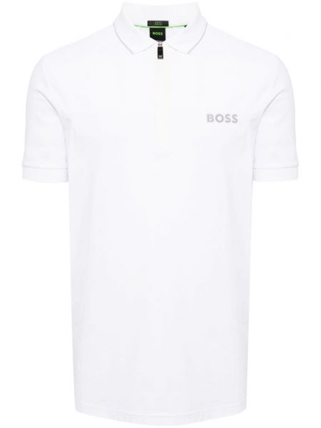 Medvilninis siuvinėtas polo marškinėliai Boss balta